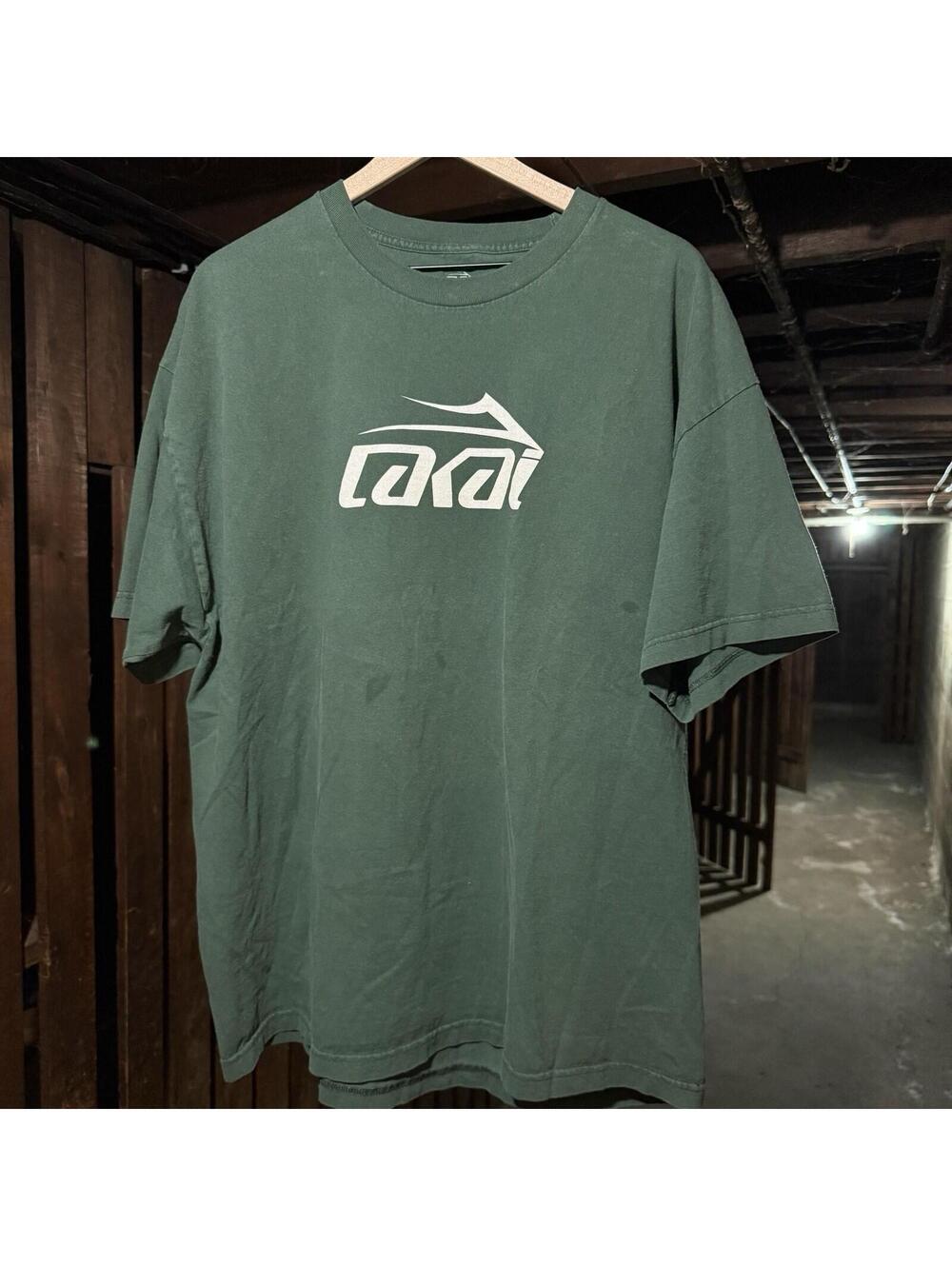 Vintage Y2K Lakai Logo T Shirt Green 2XL Skateboarding Streetwear Tee Rare